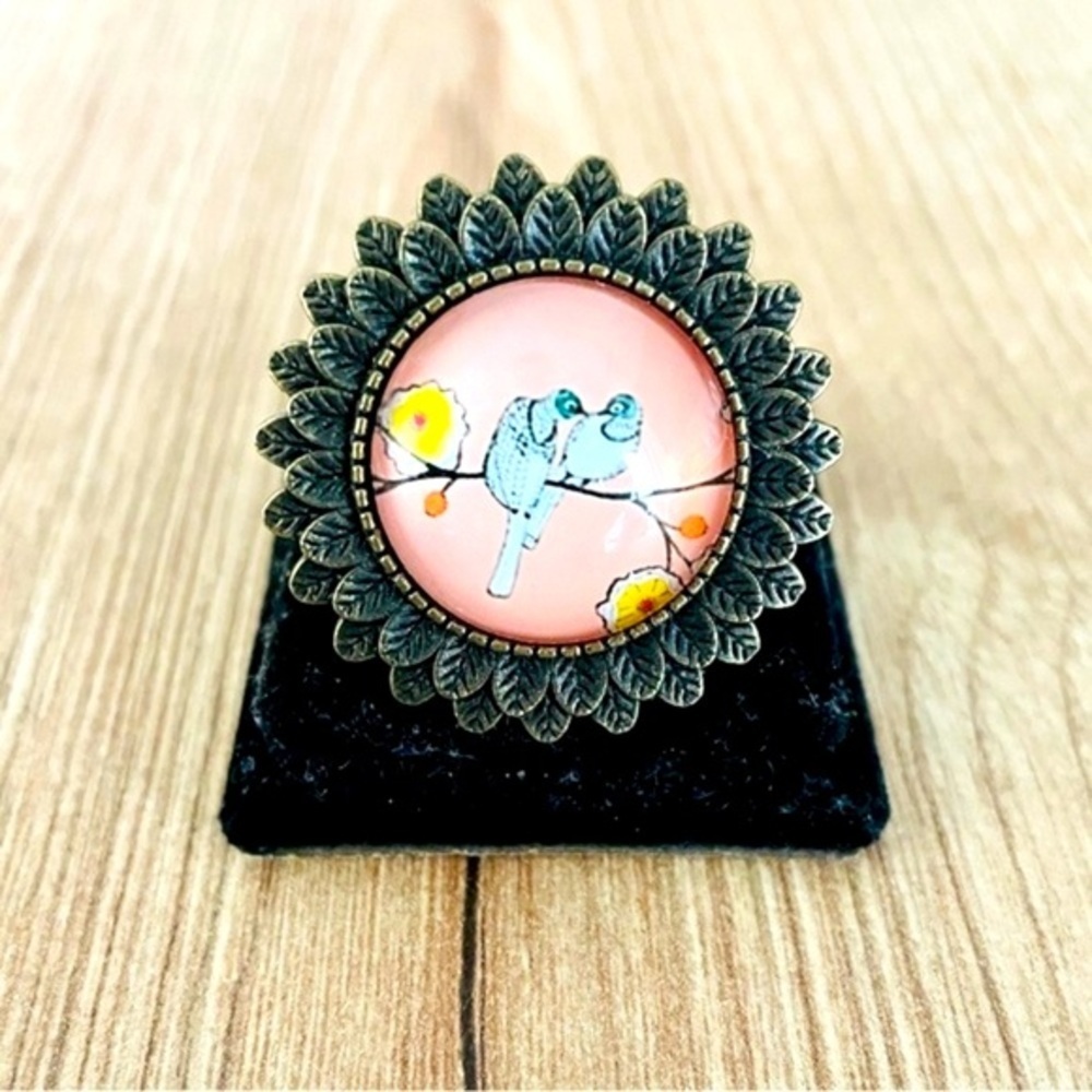 Retro Bird Print Victorian Style Adjustable Ring, Handmade, NWW